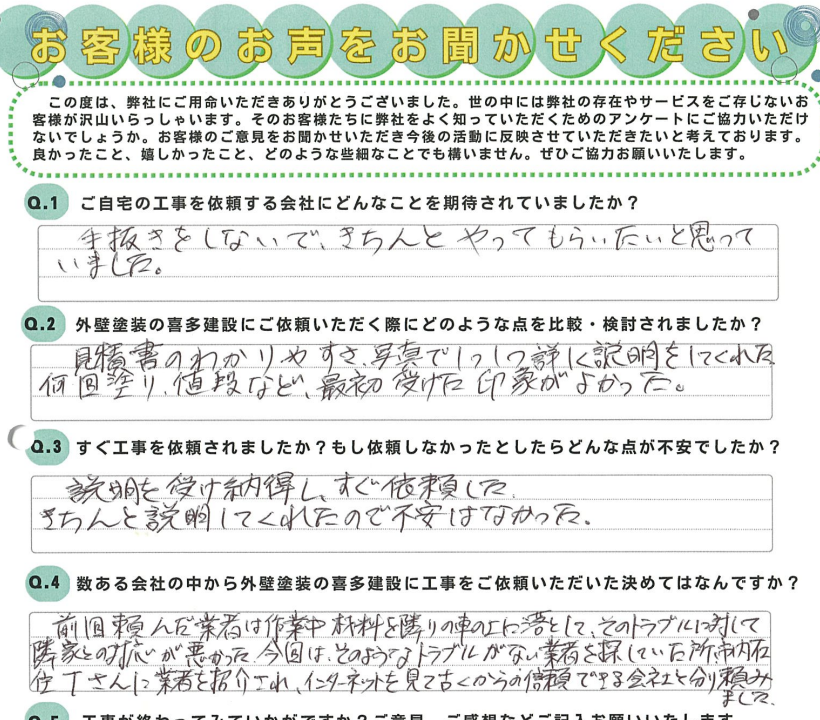 真面目に丁寧に作業していただきました