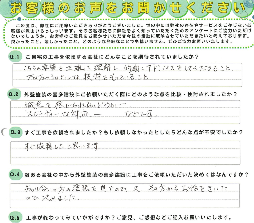 こちらの不安・意向に対してすぐ対応してくれました